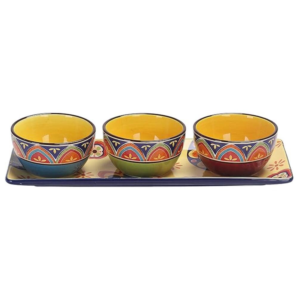 Ceramic Dipping Bowl Set, 9oz bowls with 14 inch platter